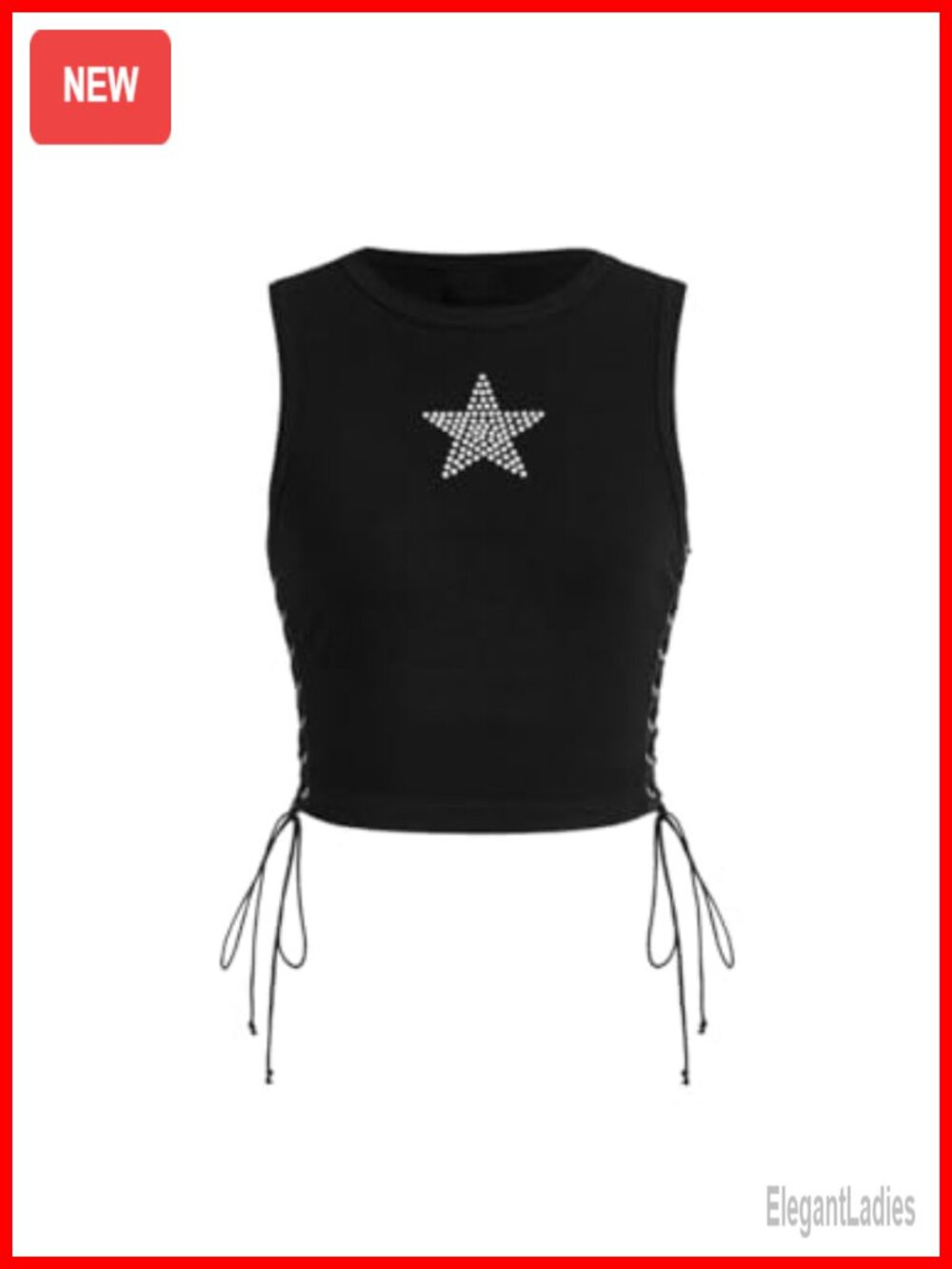 Sleeveless Rhinestone Lace Up Slim Fit Crop Tank Top